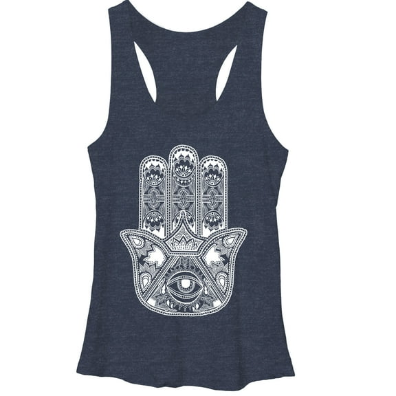 Women's Lost Gods Divine Hamsa  Racerback Tank Top Navy Heather Small