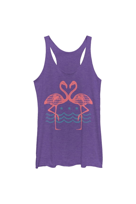 Women's Lost Gods Double Flamingos Racerback Tank Top Purple Heather Small