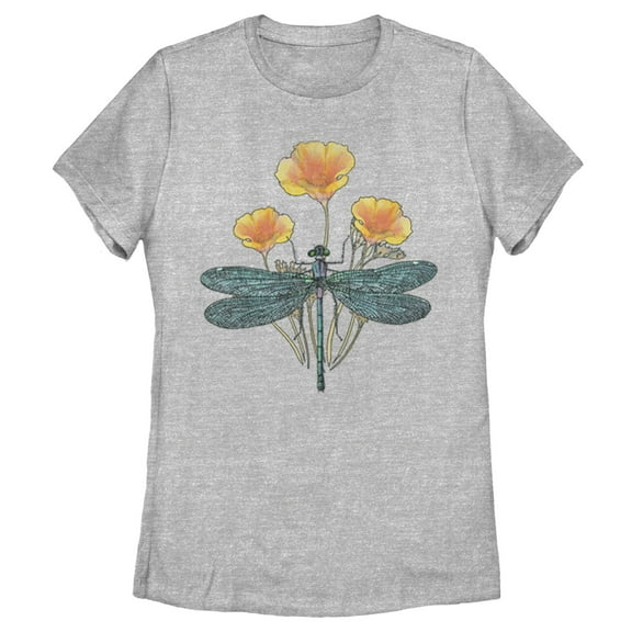 Women's Lost Gods Dragonfly Poppies  Graphic T-Shirt