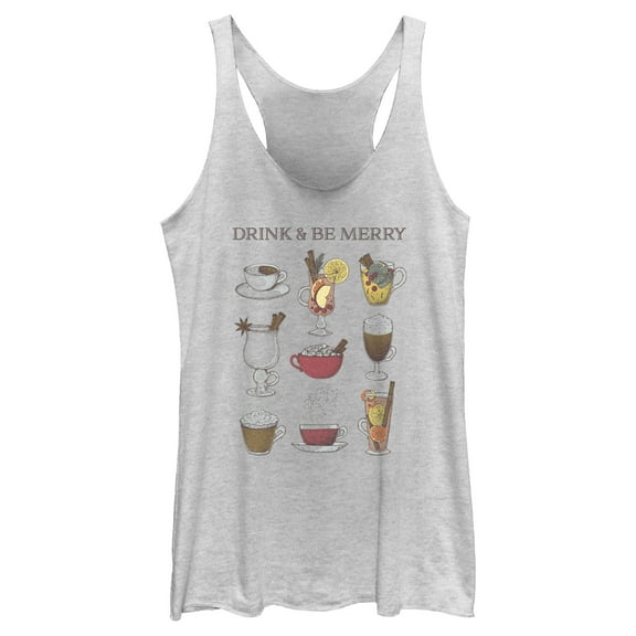 Women's Lost Gods Drink and Be Merry Racerback Tank Top White Heather Medium