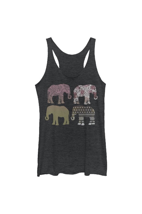 Women's Lost Gods Elephant Pattern Parade Racerback Tank Top Black Heather Medium