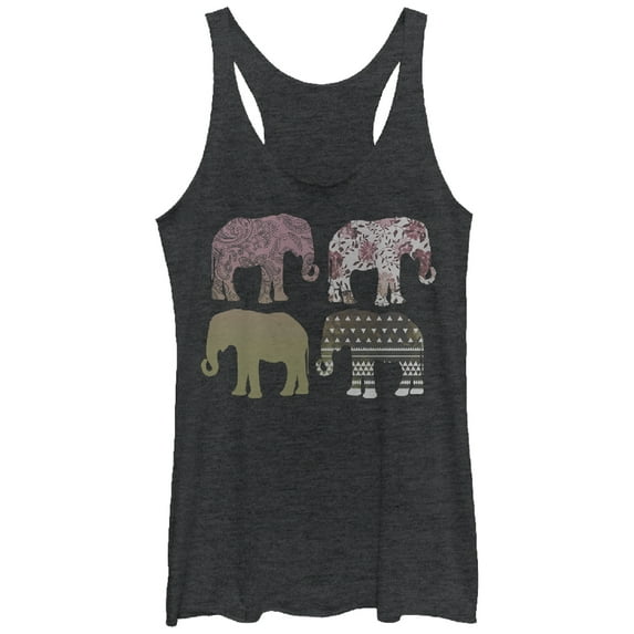 Women's Lost Gods Elephant Pattern Parade Racerback Tank Top Black Heather Small