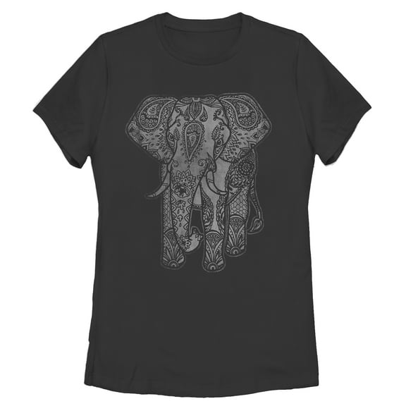 Women's Lost Gods Elephant Print  Graphic Tee Black Medium