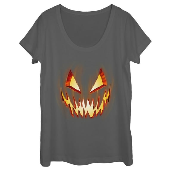 Women's Lost Gods Evil Pumpkin Face Scoop Neck Charcoal Large
