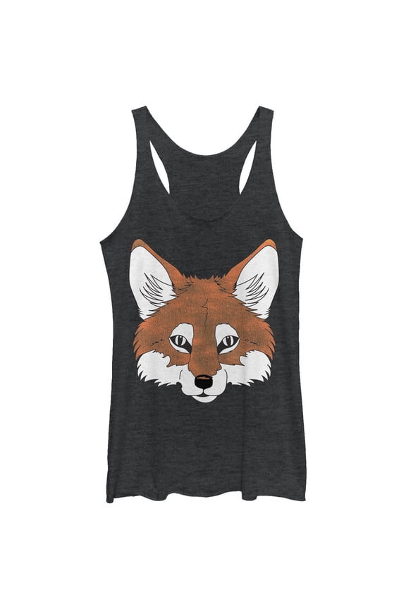 Women's Lost Gods Fantastic Fox Face Racerback Tank Top Black Heather Medium