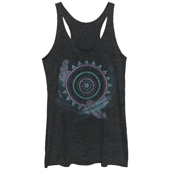 Women's Lost Gods Feather Circle  Racerback Tank Top Black Heather Large