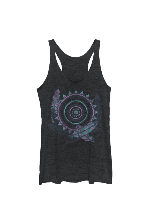 Women's Lost Gods Feather Circle  Racerback Tank Top Black Heather Medium