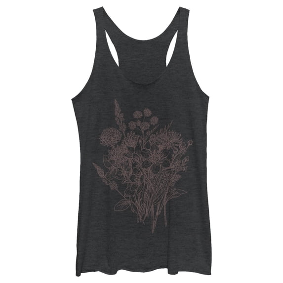 Women's Lost Gods Floral Doodles Racerback Tank Top Black Heather Medium