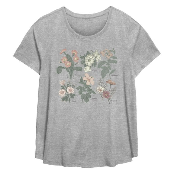 Women's Lost Gods Floral Grid Names Graphic T-Shirt