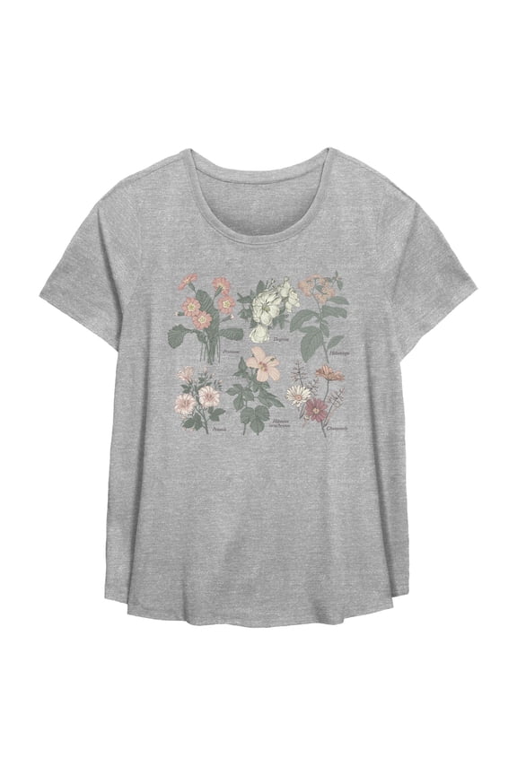 Women's Lost Gods Floral Grid Names Graphic T-Shirt