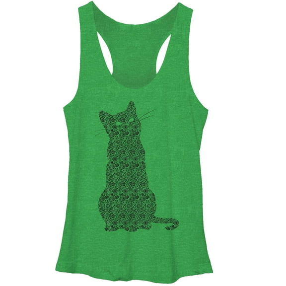 Women's Lost Gods Floral Print Cat Racerback Tank Top Envy Green Medium
