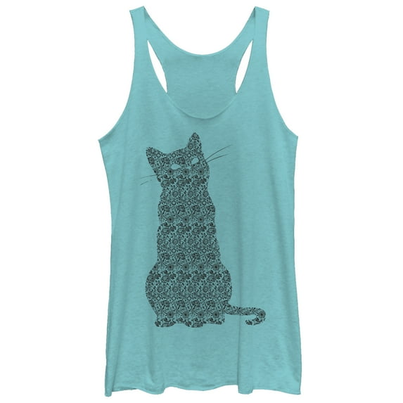 Women's Lost Gods Floral Print Cat Racerback Tank Top Tahiti Blue Small