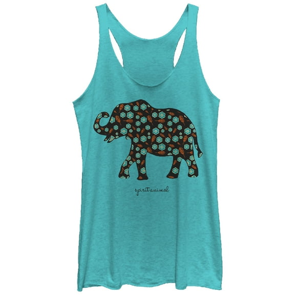 Women's Lost Gods Floral Print Elephant Spirit Animal  Racerback Tank Top Tahiti Blue Medium