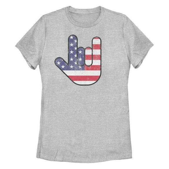 Women's Lost Gods Fourth of July American Love Sign  Graphic T-Shirt