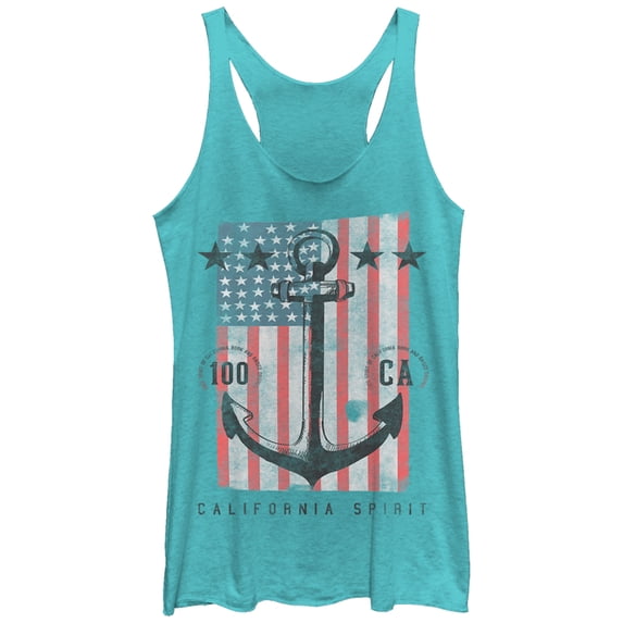 Women's Lost Gods Fourth of July Anchor American Flag Racerback Tank Top Tahiti Blue Small