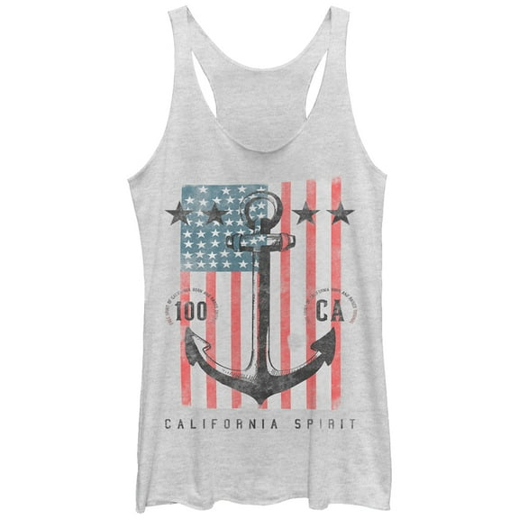 Women's Lost Gods Fourth of July Anchor American Flag Racerback Tank Top White Heather Small