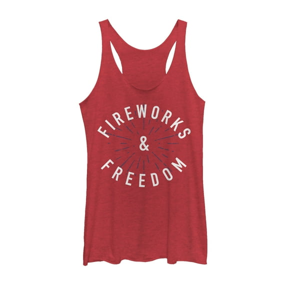 Women's Lost Gods Fourth of July  Fireworks & Freedom  Racerback Tank Top Red Heather Medium