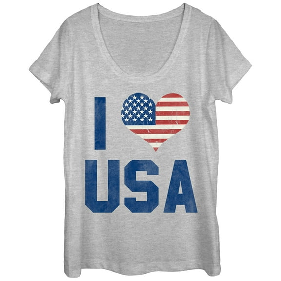 Women's Lost Gods Fourth of July  I Heart USA  Scoop Neck Athletic Heather X Large