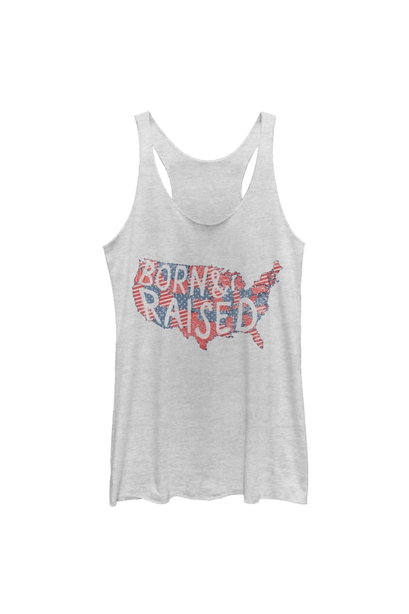 Women's Lost Gods Fourth of July U.S.A. Born Racerback Tank Top White Heather 2X Large