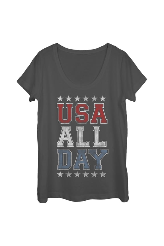 Women's Lost Gods Fourth of July  USA All Day  Scoop Neck Charcoal 2X Large
