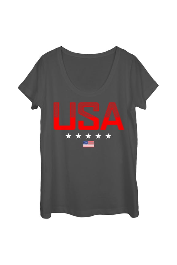 Women's Lost Gods Fourth of July USA Stripe Design Scoop Neck Charcoal X Large