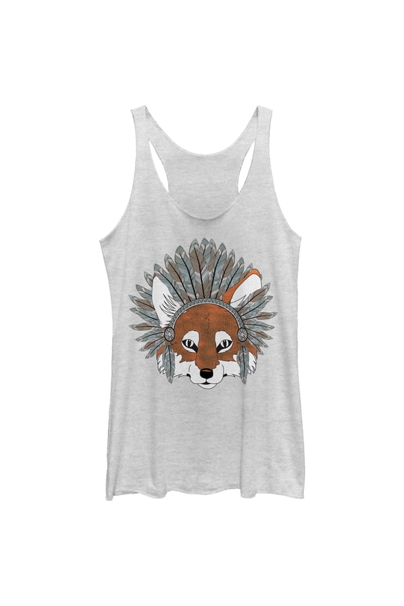 Women's Lost Gods Fox Feather Headdress Racerback Tank Top White Heather X Large