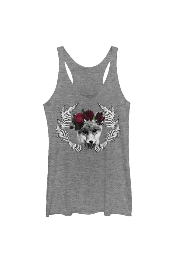 Women's Lost Gods Fox Laurel Wreath Racerback Tank Top Gray Heather Medium