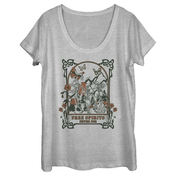 Women's Lost Gods Free Spirits Skeletons Scoop Neck Athletic Heather Medium