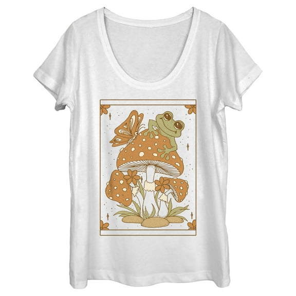 Women's Lost Gods Frog and Mushroom Tarot  Scoop Neck White 2X Large