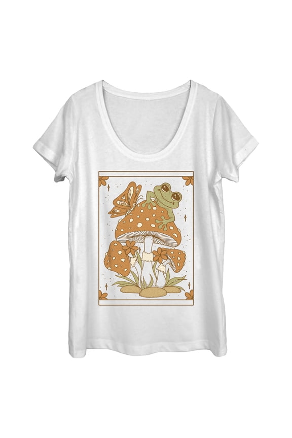 Women's Lost Gods Frog and Mushroom Tarot Scoop Neck White Small