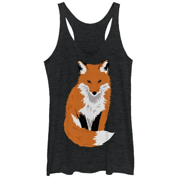Women's Lost Gods Furry Fox Racerback Tank Top Black Heather Medium