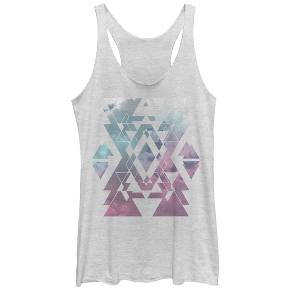 Women's Lost Gods Geometric Clouds Racerback Tank Top White Heather Large