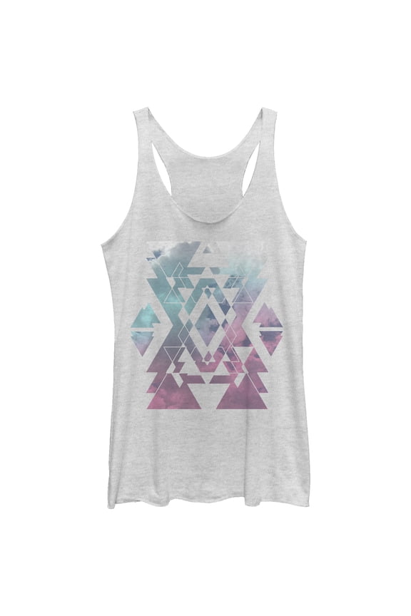 Women's Lost Gods Geometric Clouds  Racerback Tank Top White Heather Large