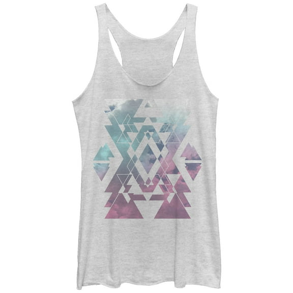 Women's Lost Gods Geometric Clouds  Racerback Tank Top White Heather Medium