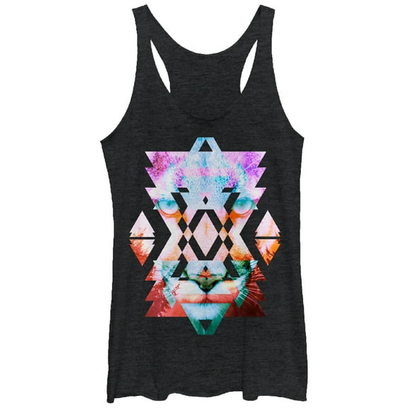 Women's Lost Gods Geometric Cougar  Racerback Tank Top Black Heather Medium