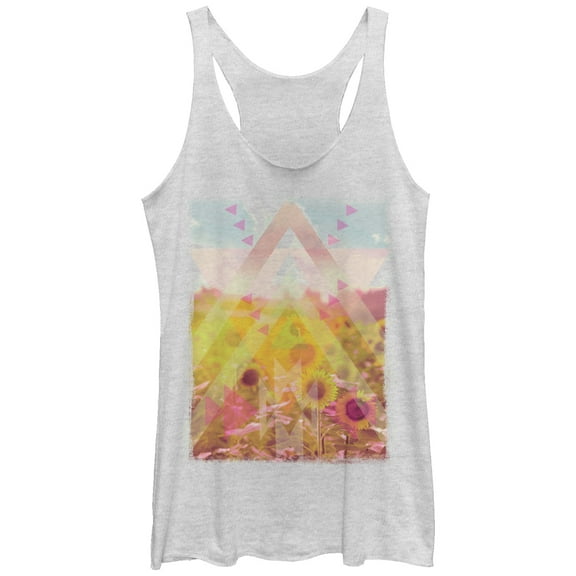 Women's Lost Gods Geometric Print Sunflowers  Racerback Tank Top White Heather X Large