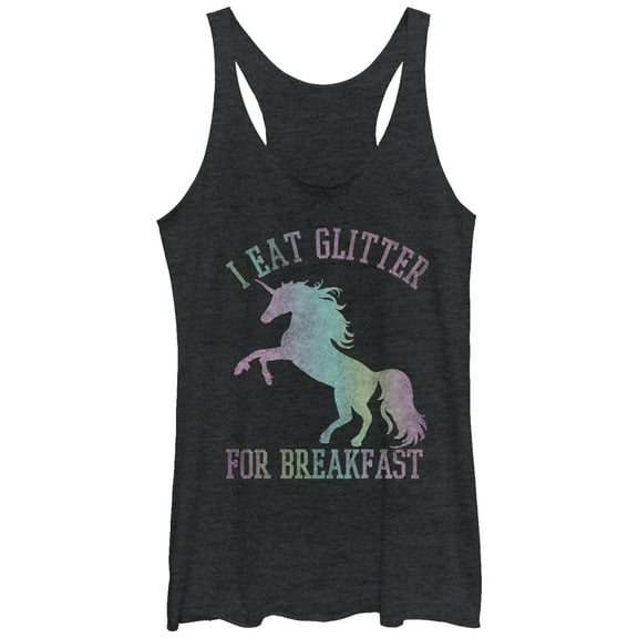 Women's Lost Gods Glitter Breakfast Unicorn  Racerback Tank Top Black Heather Large