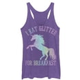 thumbnail image 1 of Women's Lost Gods Glitter Breakfast Unicorn  Racerback Tank Top Purple Heather Medium, 1 of 4