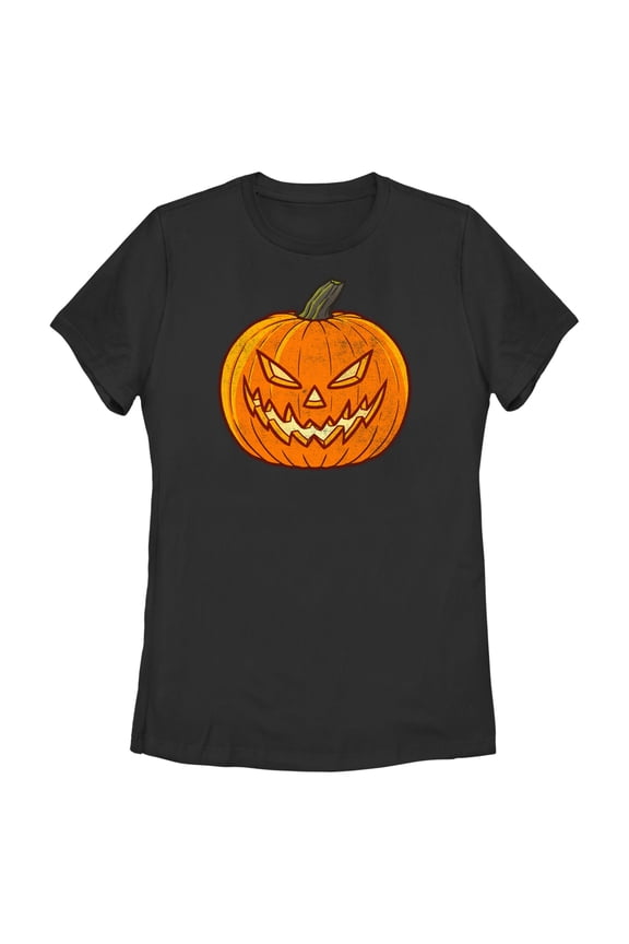 Women's Lost Gods Halloween Evil Jack-O'-Lantern Graphic Tee Black 2X Large