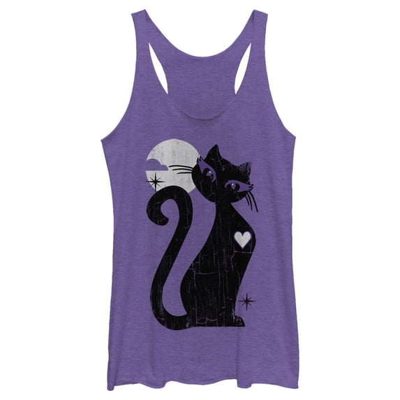 Women's Lost Gods Halloween Full Moon Black Cat Heart Racerback Tank Top Purple Heather 2X Large