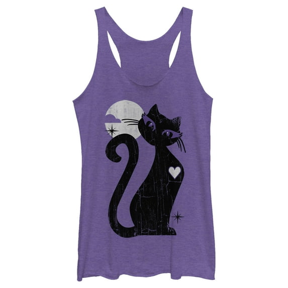 Women's Lost Gods Halloween Full Moon Black Cat Heart Racerback Tank Top Purple Heather Medium