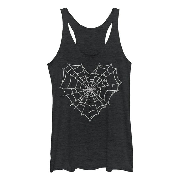 Women's Lost Gods Halloween Heart Spider Web Racerback Tank Top Black Heather Large