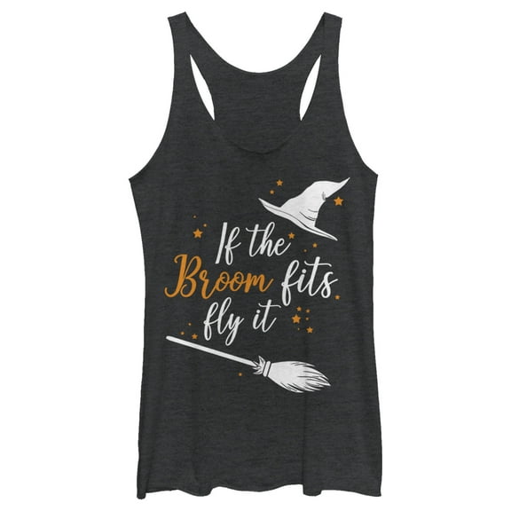 Women's Lost Gods Halloween If the Broom Fits Fly It Racerback Tank Top Black Heather Large