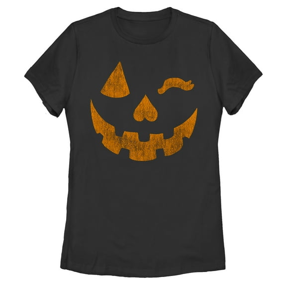 Women's Lost Gods Halloween Jack-o'-Lantern Wink Graphic Tee Black 2X Large