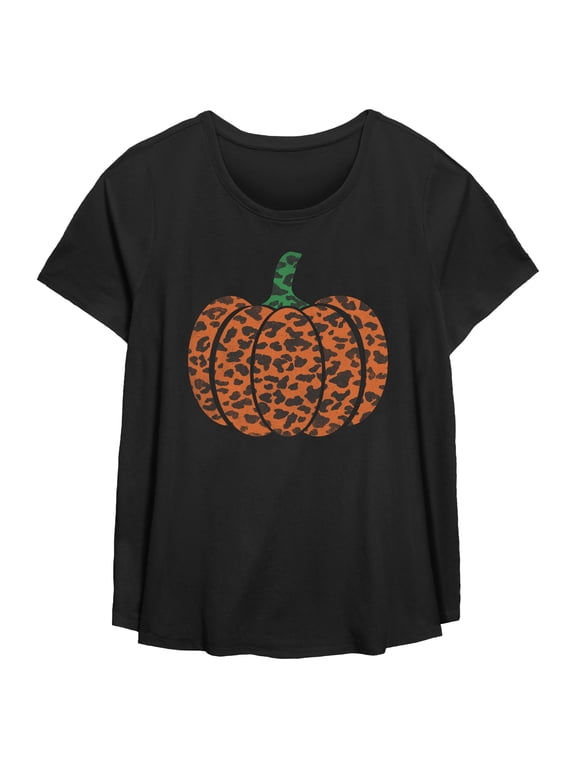 Women's Lost Gods Halloween Leopard Print Pumpkin Graphic T-Shirt