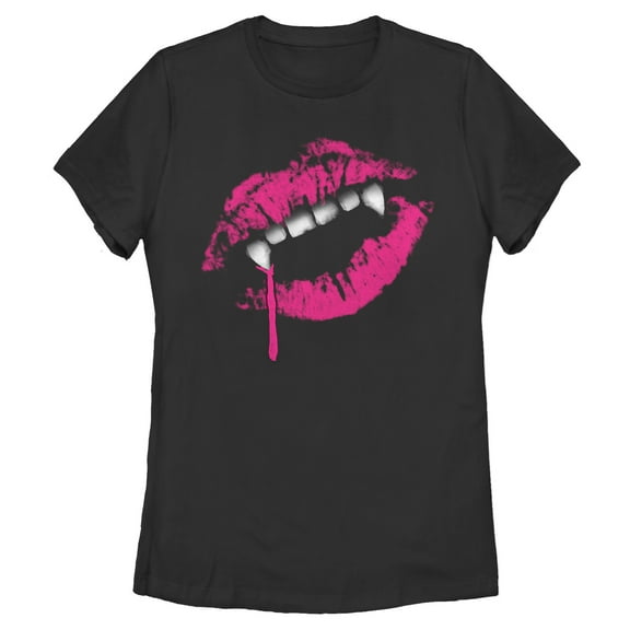 Women's Lost Gods Halloween Lipstick Vampire Fangs  Graphic Tee Black Large