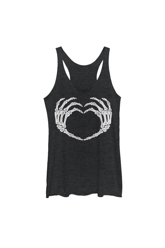 Women's Lost Gods Halloween Skeleton Heart Hands Racerback Tank Top Black Heather X Large