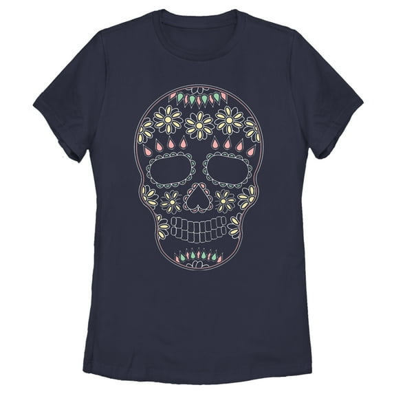 Women's Lost Gods Halloween Sugar Skull Graphic Tee Navy Blue X Large