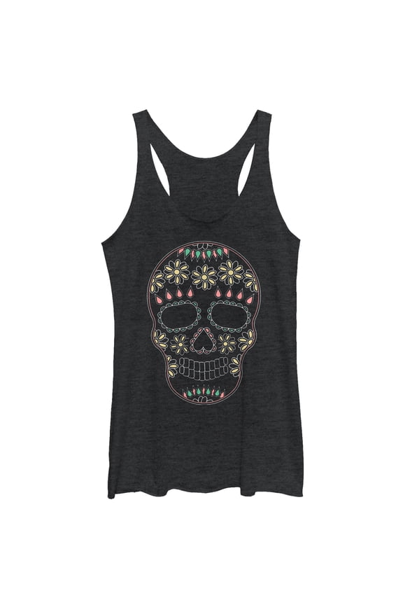 Women's Lost Gods Halloween Sugar Skull Racerback Tank Top Black Heather 2X Large