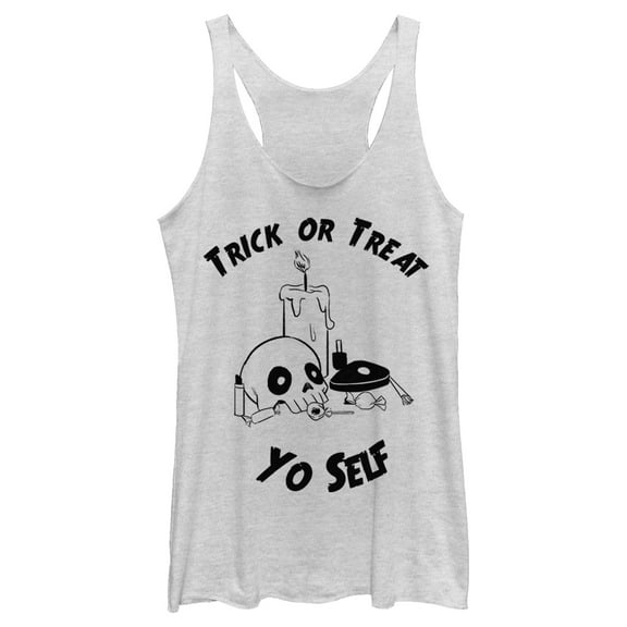 Women's Lost Gods Halloween Trick Or Treat Yourself  Racerback Tank Top White Heather X Small